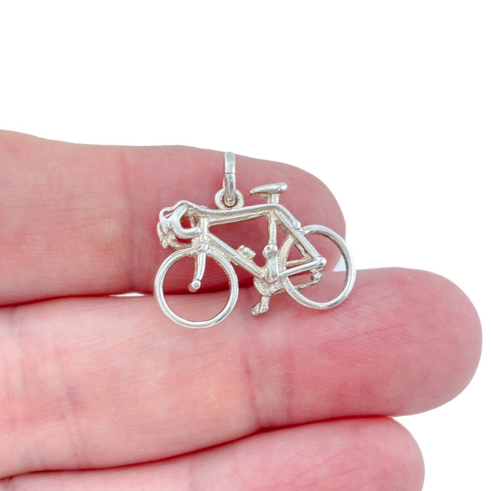 Vintage Sterling Silver 925 3D Road Bicycle Charm Pendant